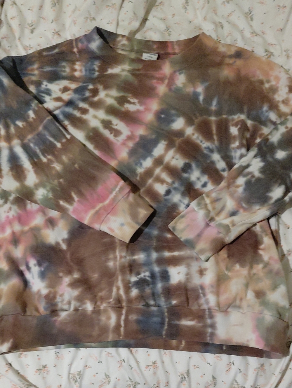 No Boundaries Tie-Dye Crewneck Sweatshirt - Brown, Pink, Green, Blue